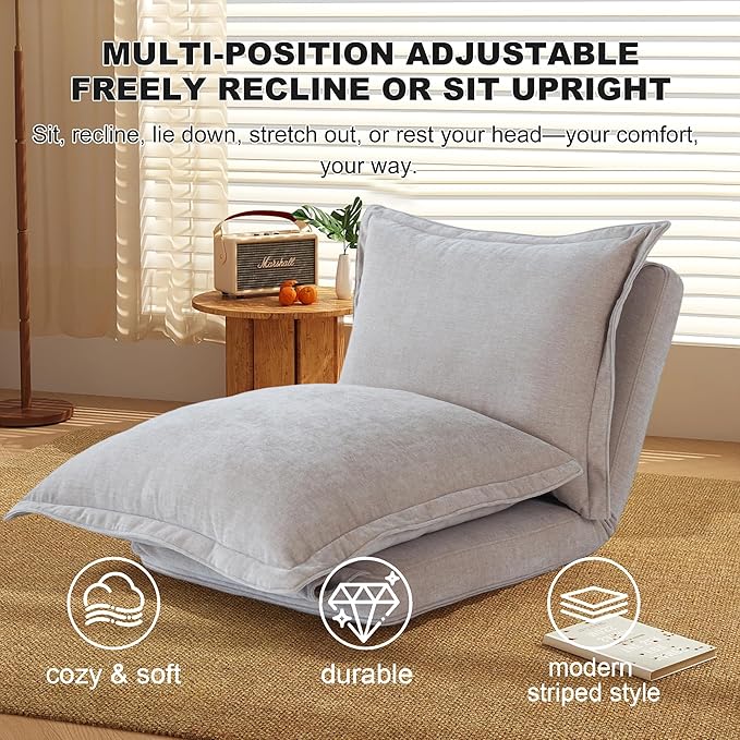 CHARMMA Convertible Flip Chair: Floor SofaBed with Adjustable Backrest andPillows, Beige, 31lbs