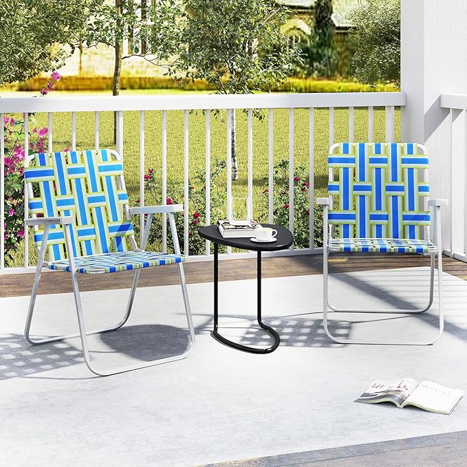 GYMAX Lawn Chair Folding, Webbed Beach Lounge Chairs Set with Highback, Outdoor Portable Lightweight Camping Dinning Chair for Patio, Lawn, Poolside, Sports, Garden, Backyard (2,Blue)
