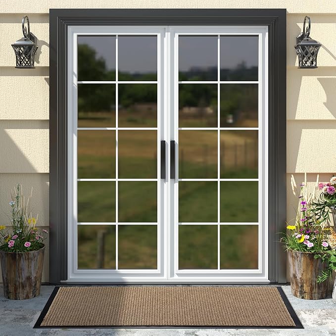 Yimobra Doormat Outdoor Indoor Entrance 47 x 24, All-Season All-Weather Front Door Mat, 100% Waterproof Welcome Matt for Floor Garage Outside Entry, Stain and Fade Resistant,Khaki