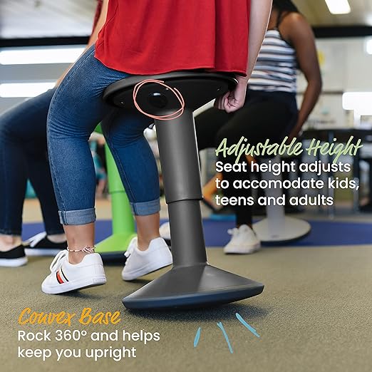 ECR4Kids SitWell Wobble Stool, Adjustable Height, Active Seating, Black