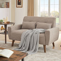 48" Loveseat Sofa, Mid Century Modern Small Couches for Living Room Bedroom Apartment, 2 Seater Love Seat, 2 Throw Pillows and Plastic Legs, Beige