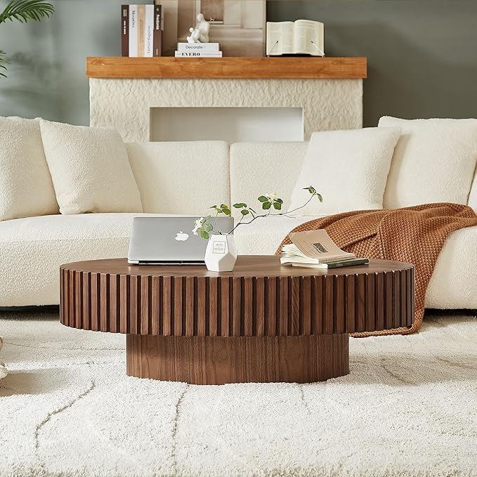 KEVINSPACE Coffee Table Oval 43.7" Wood CoffeeTable for Living Room Farmhouse CoffeeTable Mid-Century CoffeeTable Modern Sofa SideTable Home Furniture Small Space Office Apartment Walnut