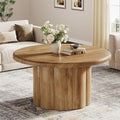 Tribesigns 31.5" Round Coffee Table for Living Room, Farmhouse Circle Center Cocktail Table with Fluted Drum Base, Wooden Living Room Furniture for Apartment, Small Space, Brown