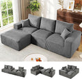 WESTSETLUX 108” Cloud Sectional Sofa Couch with High-Seat, Corduroy Modular Sofa with Oversized Chaise, High-Back Modern L-Shaped Couches for Living Room, No Assembly Required (Grey)