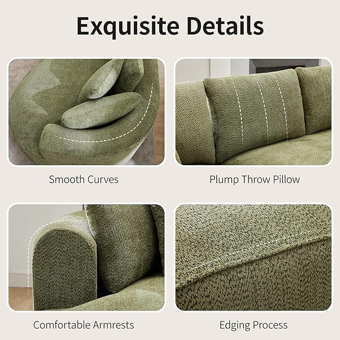 Opiesit 124" Oversized Boneless Couches for Living Room, Sectional Curved Sofa with 7 Pillows, L-Shape Boneless Couch with Deep Seat, High-Density Memory Foam, No Assembly Required, Chenille (Green)
