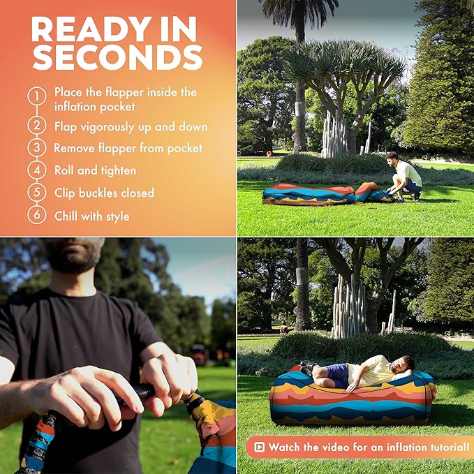 Chillbo Lazybone Inflatable Couch - Ultimate Inflatable Lounger for Maximum Chill - The Perfect Blow Up Couch for Music Festivals Or Inflatable Lounger for Camping - Desert Daydream