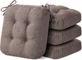 Chair Cushions for Dining Chairs, Dining Chair Cushions, Tufted Indoor Chair Pads with Ties & Non Slip Backing, Seat Cushions for Kitchen Chairs 16.5” x 16.5” x 3.5”, Set of 4, Light Brown