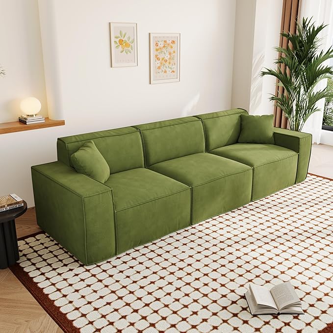 110" Cloud Sectional Couch, Chenille Boneless Couch 3 Seater with Deep Seats & Wide Armrests, Comfy Modular Sectional Sofa Memory Foam Compression Floor Sofa for Living Room, No Assembly Required