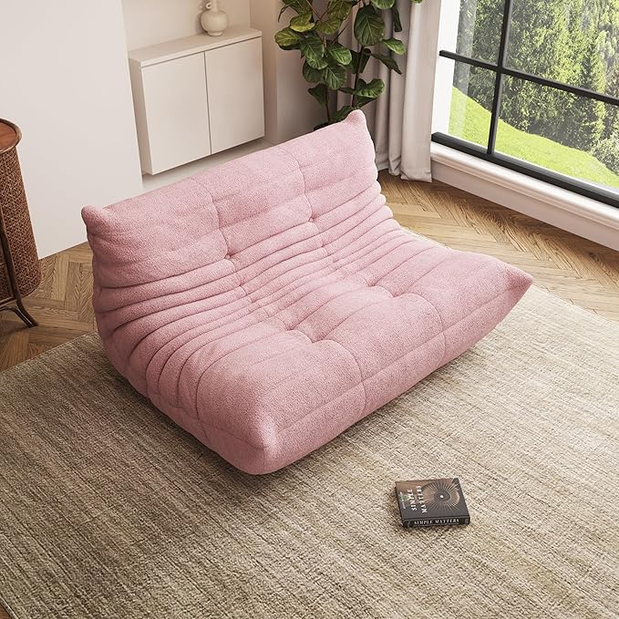 Bean Bag Chair, Oversized Loveseat Fireside Chair for Adults, 2 Seater with Memory Foam Filled, Lazy Sofa Lounge Floor Sofa for Living Room, Bedroom, Office, No Assembly Required. (Pink)