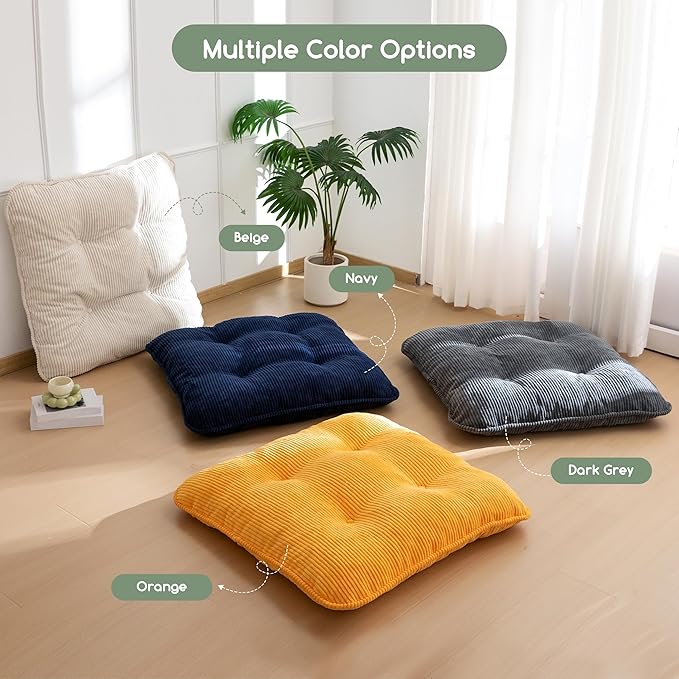 35" Washable Floor Pillow Cushion for Adults, Meditation Cushion Pillow, Extra Large Square Floor Sitting, Removable Tufted Corduroy Cover, for Tatami Living Room or Yoga, Dark Grey, Machine Washable
