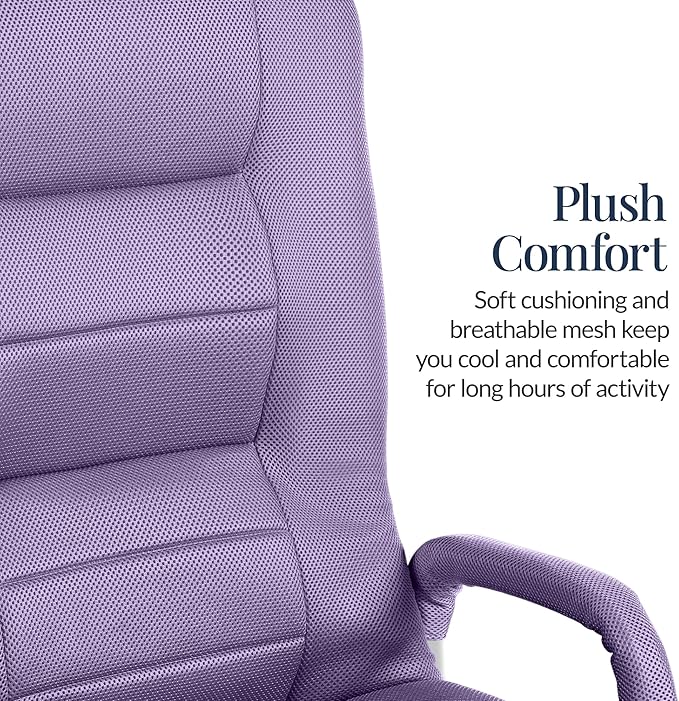 Best Choice Products Swivel Gaming Chair 360 Degree Multipurpose Floor Chair Rocker for TV, Reading, Playing Video Games w/Lumbar Support, Armrest Handles, Adjustable Foldable Backrest - Light Purple