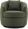 FaFaSoGoodFa Swivel Accent Chair, Modern Upholstered Boucle Barrel Arm Chairs with Pillow for Living Room, 360 Degree Round Swivel Sherpa Armchair with Round Base for Bedroom Club (1, Green)
