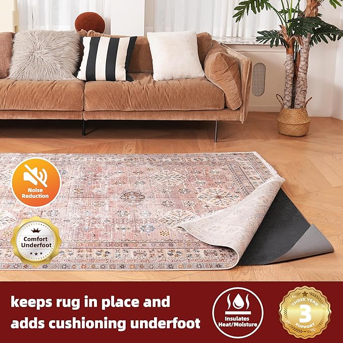 BAGAIL Felt and Natural Rubber Backing Rug Pads 1/4” Thick, 5 x 8 Ft Non Slip Carpet Gripper Keep Rugs in Place, Under Area Rug Protective Cushioned Pads, Carpet Runners, Hardwood Floors Protection