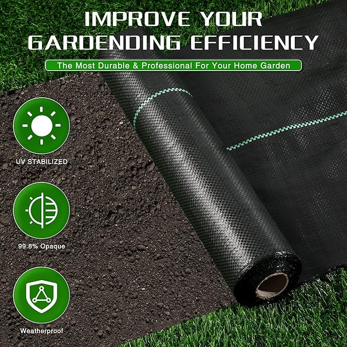 Kijamilee Weed Barrier Landscape Fabric Heavy Duty, 1.3FT x 50FT Thicken Garden Fabric Weed Mats, Weed Control Garden Cloth, Woven Geotextile Fabric for Garden Beds, Underlayment, Commercial Driveway