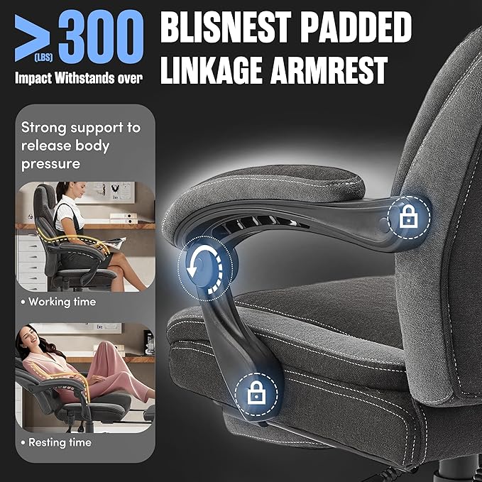 Massage Office Chair with Footrest,6-Point Vibration and Heat Executive Office Chairs,Ergonomic Desk Chair for Heavy People,500LBS Big and Tall Fabric Office Chair,BlackGrey