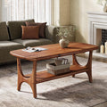 Solid Wood Coffee Table, 47.24” Mid-Century Modern Rectangle Living Room Table, 2-Tier Center Table for Living Room