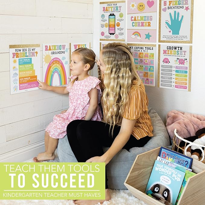 Hadley Designs 9 Calming Corner Posters For Classroom Must Haves For Teachers -11x14 Calm Down Corner Supplies, Feelings Chart For Kids Ages 4-8, Feelings Wheel Poster, Varsity Letter Classroom Decor