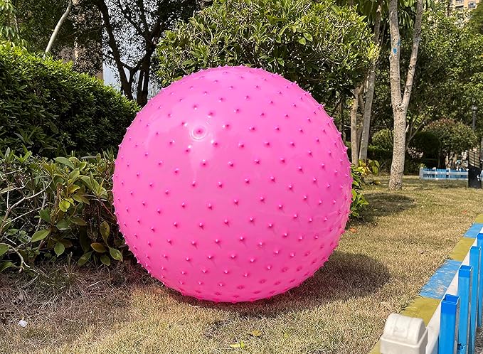 penepico Large Sensory Massage Ball for Kids, 2 Pack 33.5" 85cm Pink Bouncy Exercise Balls for Toddlers, Big Inflatable Toys with Tactile Spikes, Outdoor Giant Yoga Balls, Large Beach Ball