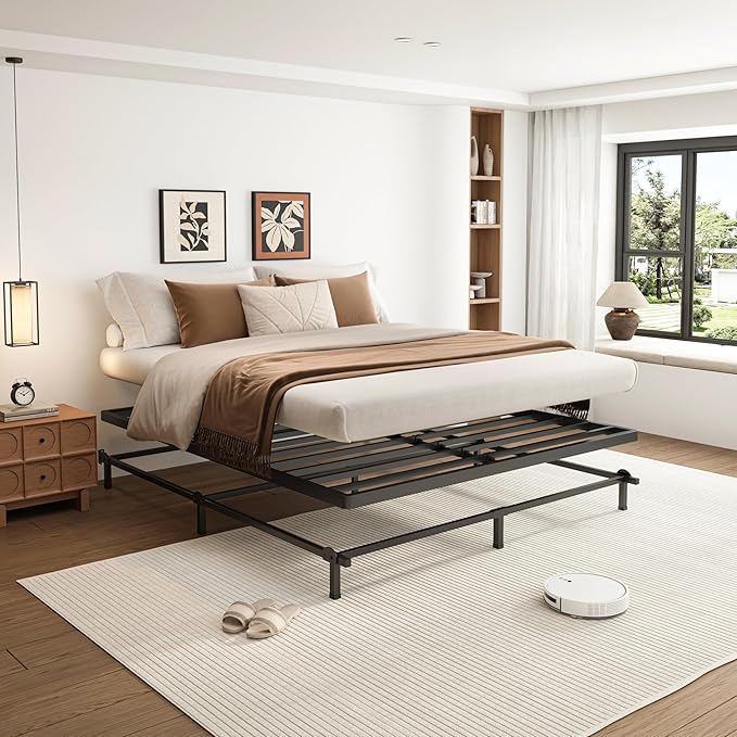VIPSHOW 2 Inch Twin XL Metal Box Spring with Round Corners - 3000 lbs Capacity, Low Profile Bed Slat Replacement Bunkie Board with Steel Slats, Noise-Free, Easy Assemble, Black