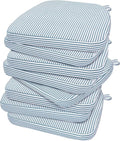 AAAAAcessories D-Shaped Chair Cushions, 2" Thick Dining Chair Pads with Ties and Removable, Machine-Washable Cover, 17" x 16", Set of 8, Pinstripe Blue