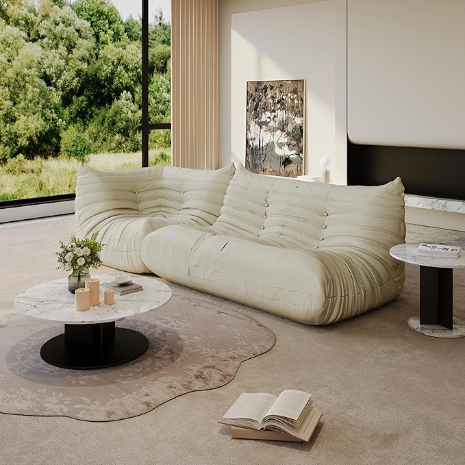 Bean Bag Chair for Adults, Fireside Chair Lazy Floor Sofa, Modern Corduroy Fabric Caterpillar Sofa Couch, Armless Foam Lounger Tatami Recliner Bean Bag Couch for Living Room Bedroom Dorm Office