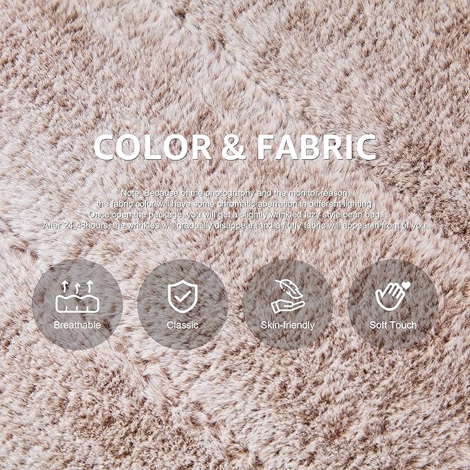 Bean Bag Chairs for Adults Giant Bean Bag Chair Memory Foam BeanBag Chair Bean Bag Sofa with Filler Faux Fur Fireside Beanbags Lazy Sofa for Living Room Bedroom Office (Brown Plush, Single)
