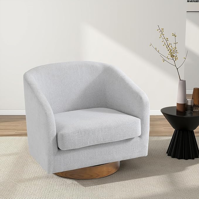 Swivel Barrel Chair, Modern Round PU Leather Accent Armchair for Living Room, Bedroom, Oversized Comfy Club Reading Chairs for Adults (Chenille Beige, Set of 1)