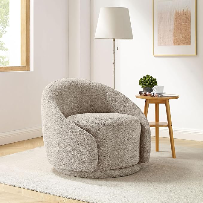VANOMi 360 Degree Swivel Barrel Chair, Modern Living Room Chairs with Armrest Cozy Reading Chair for Adults, Small Space, Living Room, Camel