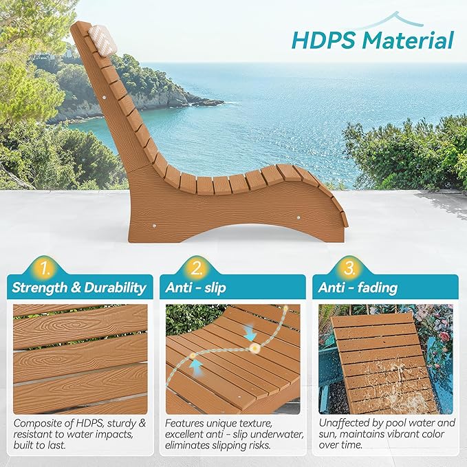 Homenjoy HDPS Pool Lounge Chairs Set of 2, Use in Pools Lounge Chairs up to 10-Inches of Water, Chaise Chairs with Headrest, Lounge Chair Outdoor, Fade-Resistant Pool Lounger for Deck