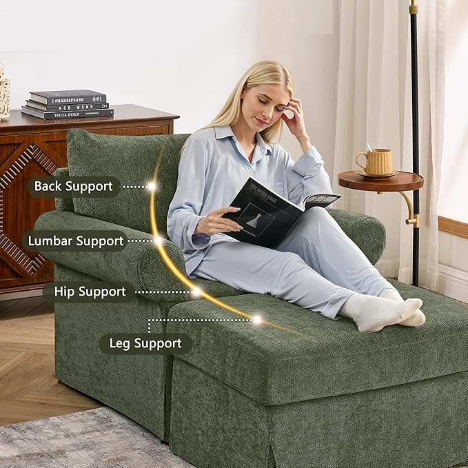 35.82" Accent Chair with Ottoman Set,Upholstered Living Room Chairs for Reading Chair with Chaise Lounge Chairs Indoor, Comfortable Armchair for Bedroom (Green, 35.82")