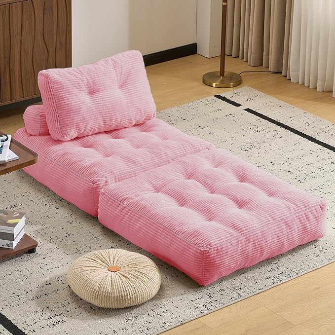 Folding Sofa Bed,Convertible Sleeper Chair for Adults, Folding Sofa Bed Foam Filling Couch with Pillow，Sleeper Chairs Single Size Floor Mattress,Pink