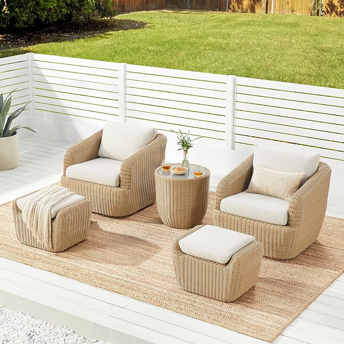 CHITA 6 Pieces Patio Wicker Furniture Set, Outdoor Rattan Bistro Set with Removable Thickened Cushions, Fully Assembled