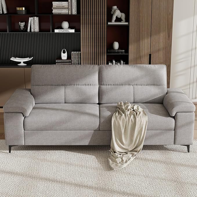 Upvilla 88.97" Modern Sofa Couches for Living Room, Deep Seat Sofas with 8”Cushion, Comfy 2-Seater Chenille Loveseat with Convertible Armrest, Removable Sofa Cover, High Leg(Light Gray)