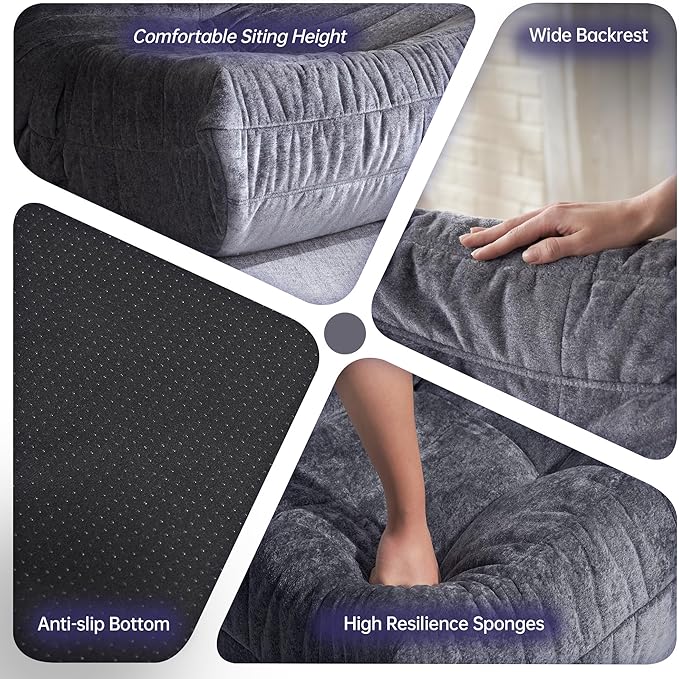 HABUTWAY Bean Bag Chair, Giant Bean Bag Chairs for Adults, 3 Seater Fireside Chair, Lazy Large Floor Bean Bag Sofa for Living Room, Bedroom, Dorm, Office (Grey)