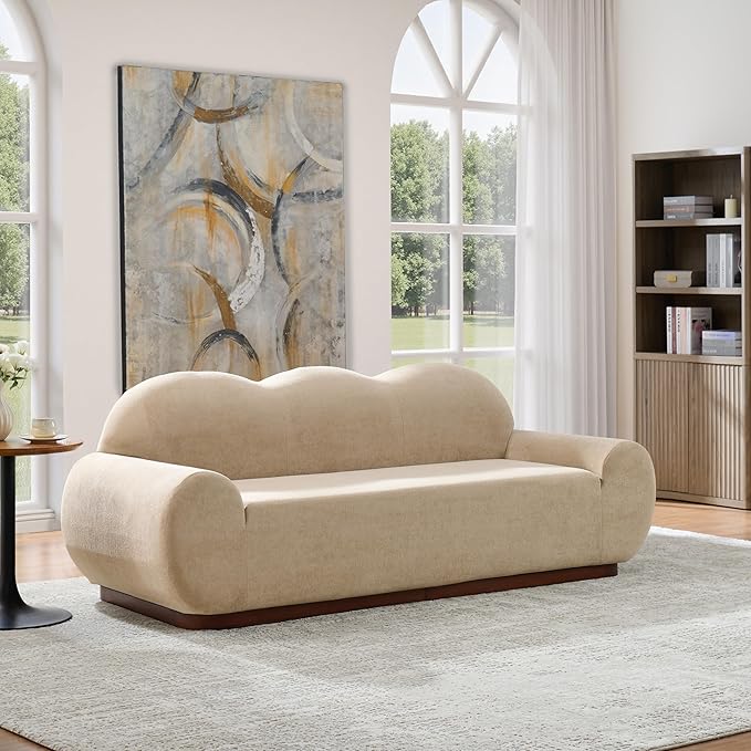Christopher Knight Home Zera 88" Comfy Velvet Upholstered Cloud Couch, 3-Seater Sofa Couches, Low Profile Home Sofa Living Room with Round Arm, Sturdy Wooden Frame Lounge Chair Indoor, Camel Brown