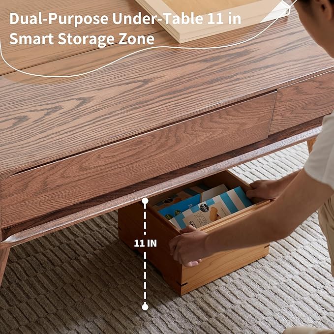 QKFF Wood Lift Top Coffee Table, 100% Solid Oak Wood Small Rising Dining Center Tables with Storage Shelf and Hidden Compartment for Living Room 40D x 22W x 26H