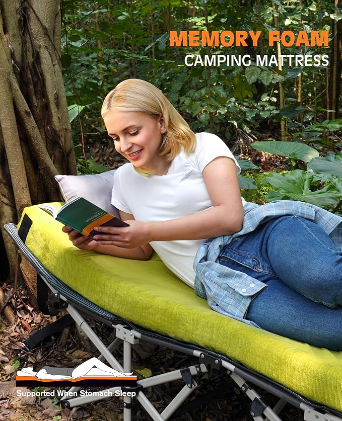 GAIALOOP 3 Inch Memory Foam Camping Mattress, Dual Layer Thick Sleeping Camp Pad for Car Tent Cot, Roll-Up Portable Glamping Floor Bed for Guests Sleepover