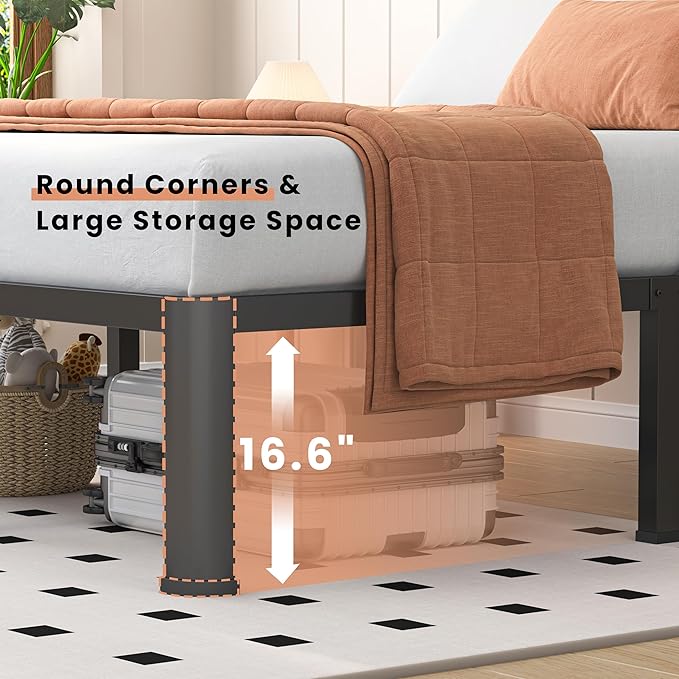 VIPSHOW 18 Inch Twin XL Heavy Duty 3500 lbs Bed Frame with Round-Corner Legs & Anti-Squeak Design – Quick Assembly Metal Platform, No Box Spring Needed
