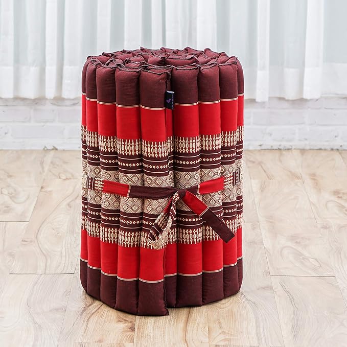Leewadee - Foldable Floor Mattress - Japanese Roll Up Futon -Trifold Tatami Mat- Guest Floor Bed - Camping Mattress - Thai Massage Mat, Kapok Filled, 75 x 20 inches, Red