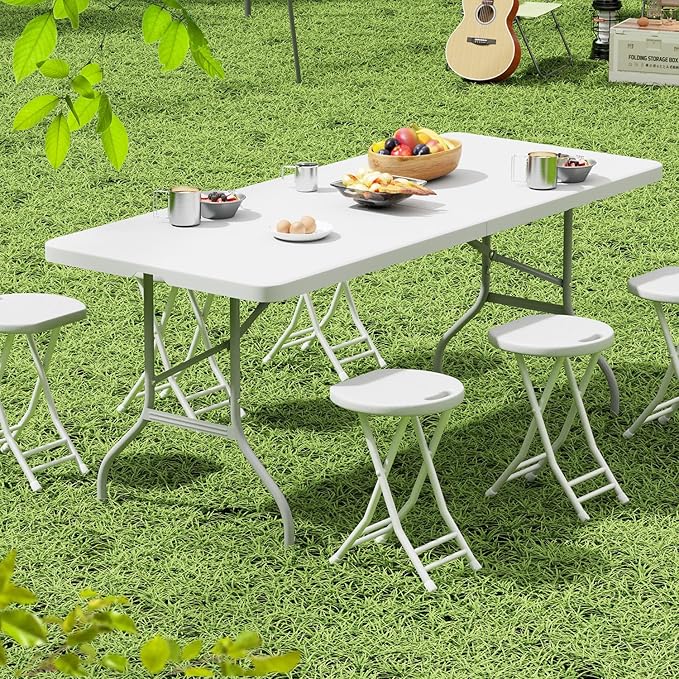 Folding Chairs 6 Pack, Heavy-Duty Plastic Foldable Chairs with Sturdy Metal Frame, 350 lbs Capacity, Fashion Stackable Portable for Weddings, Parties, Office, Indoor, Outdoor Events, White