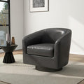 Swivel Barrel Chair, Modern Round PU Leather Accent Armchair for Living Room, Bedroom, Oversized Comfy Club Reading Chairs for Adults (Leather Black Grey, Set of 1)