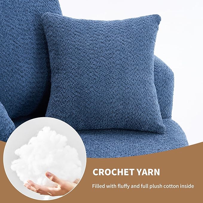 Yoglad 38.58'' Swivel Round Chair, Comfy Boucle 360° Accent Chair with Thick Cushion, Oversized Modern Single Sofa with 3 Pillows, Soft Armchair for Nursery, Living Room, Bedroom, Office (Blue)