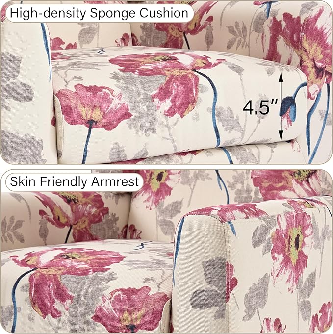 DREAMSIDEA Accent Chair, Modern Linen Blend Arm Chair for Living Room, Bedroom, Comfy High-Resilient Sponge Reading Chair for Small Spaces (Pattern Pink Floral, Set of 1)