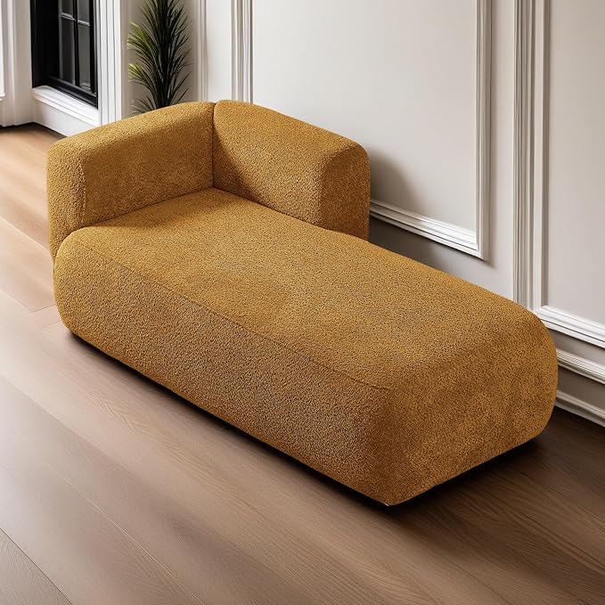 ZEKOKO Boucle Chaise Lounge Chair Indoor Comfy Fluffy Lounge Sofa Upholstered Chaise Lounge Modern Lounge Chair Indoor for Living Room Bedroom Office(Right Hand, Orange)