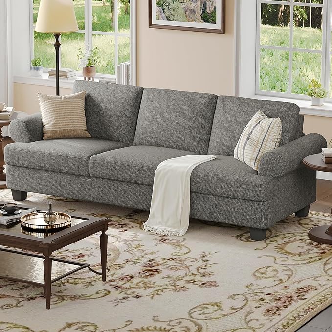 COPIAE 91 Inch Lawson Sofa with Extra Deep Seats Oversize, Mid-Century 3-Seat Sofa Couch, for Living Room, Apartment, Lounge, Light Gray