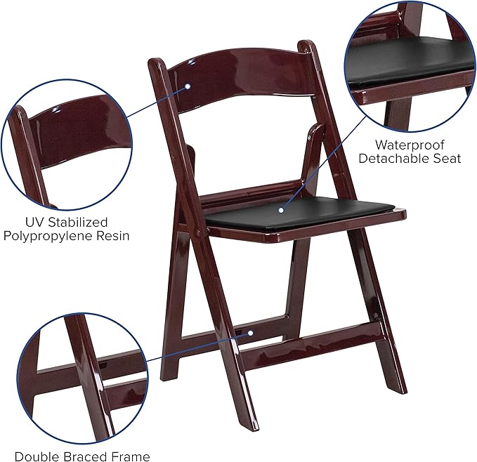 EMMA + OLIVER Folding Chair - Red Mahogany Resin – 4 Pack 800LB Weight Capacity Comfortable Event Chair - Light Weight Folding Chair