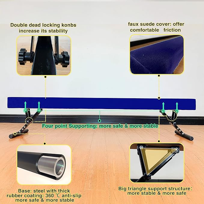 MARFULA Adjustable Balance Beam 8 ft Gymnastic Beam Adjustable Height for Kids and Teenage of All Gymnastic Levels, Gymnastic Training Beam Gymnastic Equipment for Athlete Home and Gym Club Use