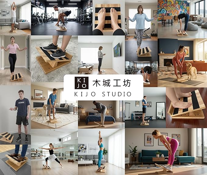 KIJO Studio Professional Wooden Calf Stretcher Slant Board 550 lbs Weight Capacity 16-Angle Adjustable Incline Calf Stretch Slant Board for Calf Stretching Exercise Squat & Physical Therapy Non-Slip