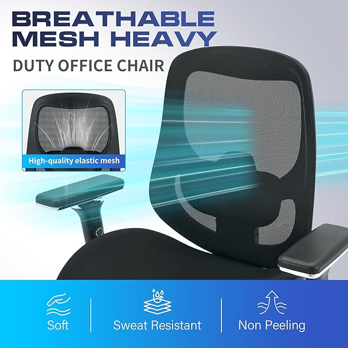 700lbs Big and Tall Office Chair for Heavy People Ergonomic Mesh Desk Chair with Wide Thick Seat Cushion, Adjustable Lumbar Support and 4D Armrests for Aitting All Day