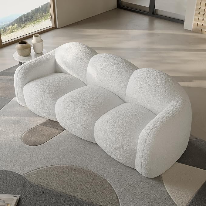 JACH 3-Seater Minimalist Sofa for Apartment, Modern Comfy Upholstered Floor Sofas, Boneless Leisure Couches, Small Cloud Couch for Living Room, Small Space (White, No Assembly Required)